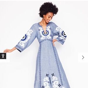 Boden Blue Embroidered Midi Dress